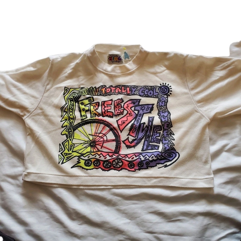 Vintage‎ 80s 90s Zing Single Stich Crop Top  Freestyle Shirt 10/12 Medium Usa